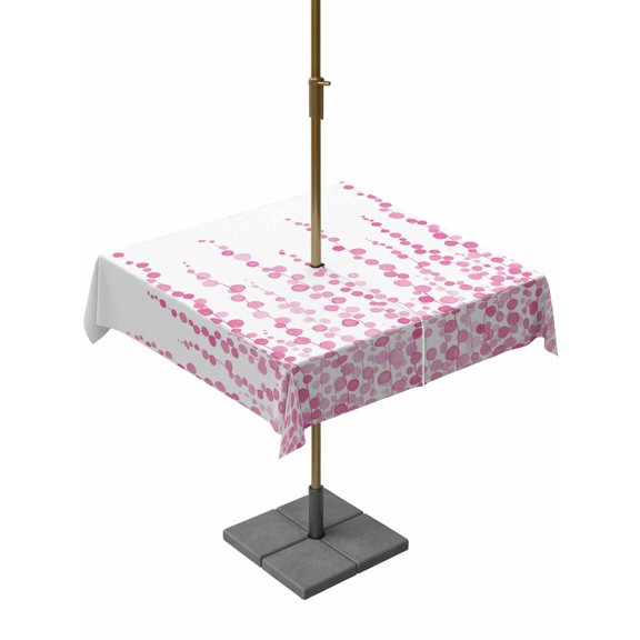 Pink Polka Dot Square Outdoor Tablecloth with Umbrella Hole Retro Abstract Art Watercolor Pink Red 54x54 Inch Waterproof Table Cover Zippered Table Cloth for Garden Patio