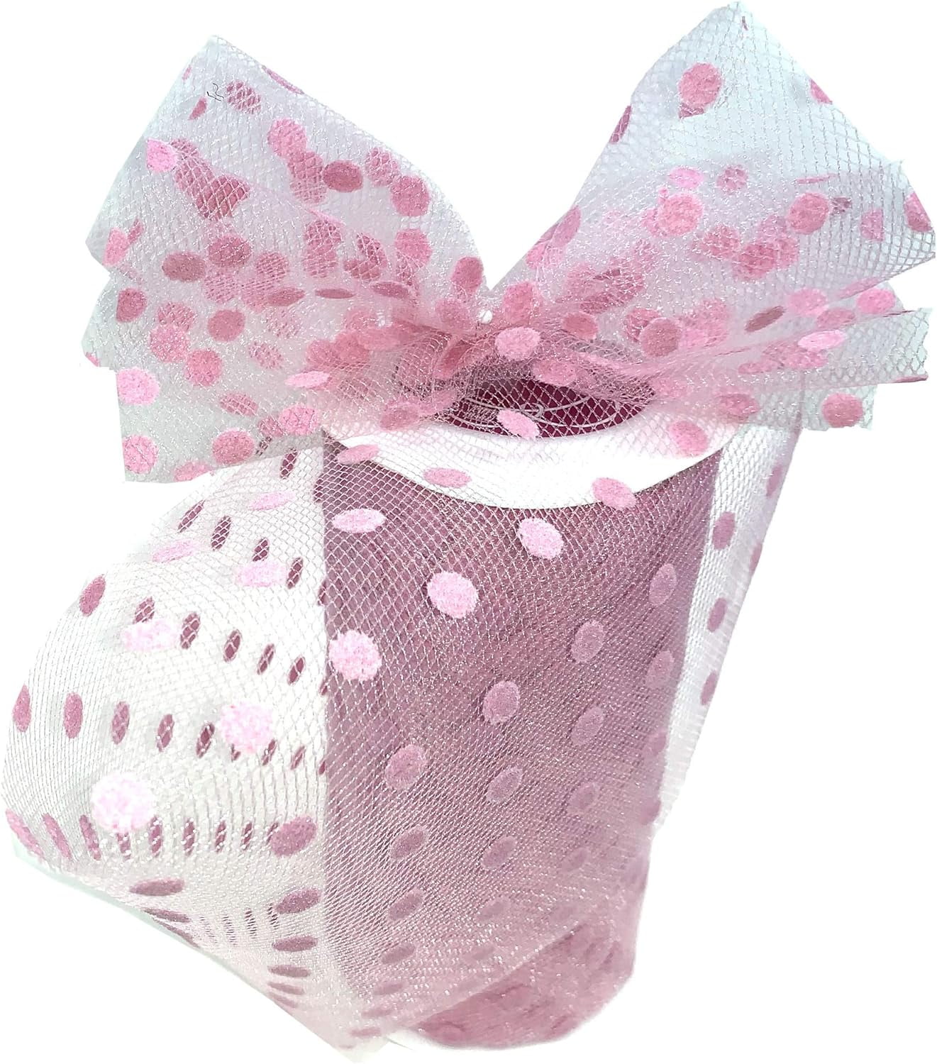 Pink Polka Dot Tulle Decor - 6" x 25 Yards, Valentine's Day, Wreath