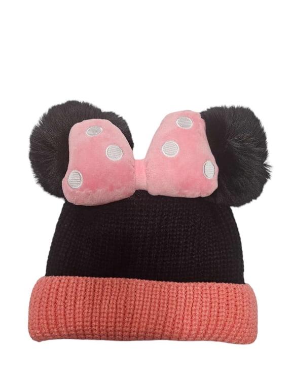 Pink Polka Dot Winter Minnie inspired Pom Beanie, Mickey minnie hat, winter hat , Mickey Minnie inspired , faux pearl beanie, Pom Pom hat / beanie