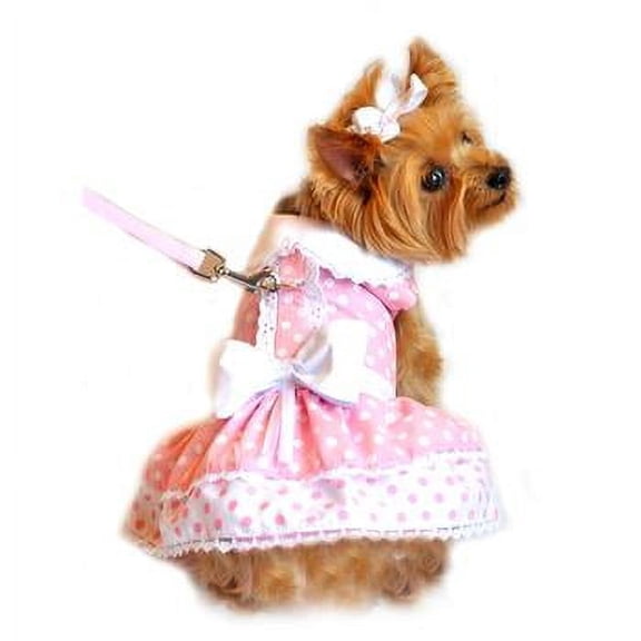 Pink Polka Dot and Lace Designer Dog Harness Dress by Doggie Design Medium