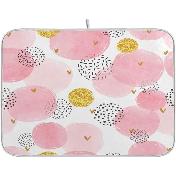 Pink Polka Dots Dish Drying Mat Microfiber Drying Pad for Kitchen Counter Absorbent Mat Drying Pad Sink Mat 16 x 18 Inch Home Decor