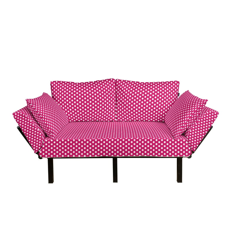 Pink Polka Dots Futon Couch, Bold and Girly Tone with White Blots