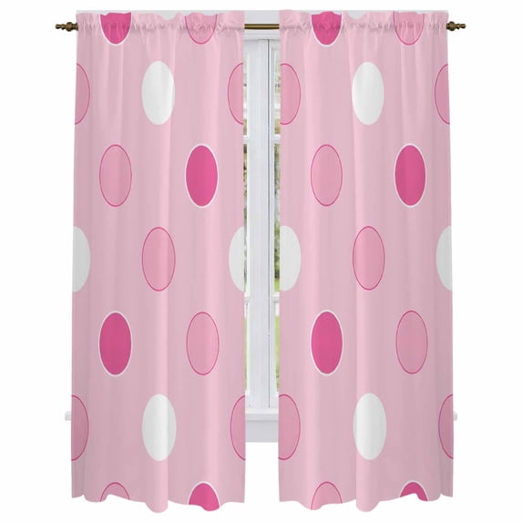 Pink Polka Dots Kitchen Curtain for Berdoom Living Room Cafe 72 Inch Length, Modern Simple Circle Dots Pattern Tiers Curtains Light Filtering Drapes Rod Pocket Window Treatment 2 Panels 52"Wx72"L