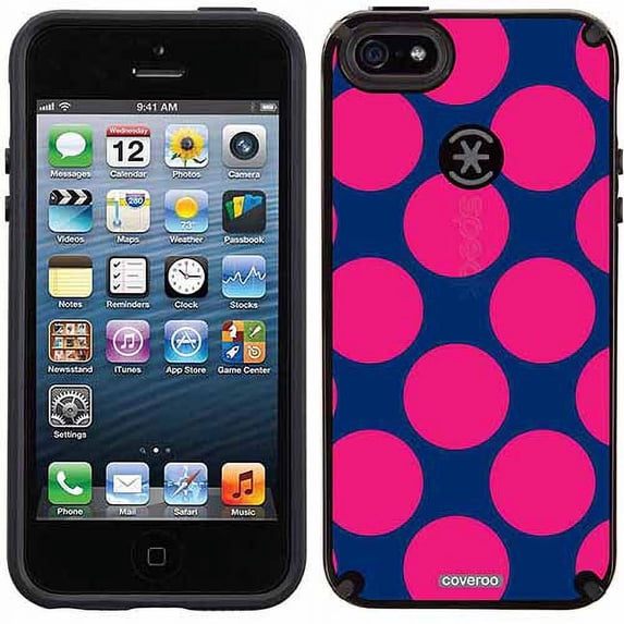 Pink Polka Dots On Blue Design on Apple iPhone 5SE/5s/5 CandyShell Case by Speck
