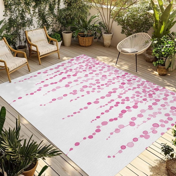 Pink Polka Dots Outdoor Rug for Patio/Deck/Porch, Non-Slip Large Area Rug 6 x 9 Ft, Vintage Abstract Art Watercolor Indoor Outdoor Rugs Washable Area Rugs, Reversible Camping Rug Carpet Runner