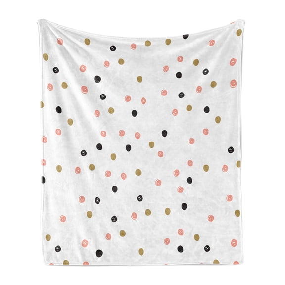 Pink Polka Dots Soft Flannel Fleece Throw Blanket, Doodled Hand Drawn Strokes Backdrop Elements, Cozy Plush for Indoor and Outdoor Use, 70" x 90", Blush Charcoal Grey, by Ambesonne