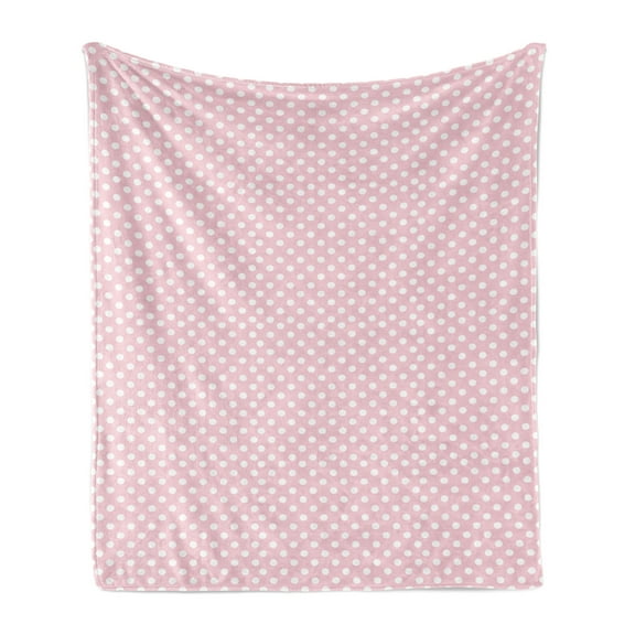 Pink Polka Dots Soft Flannel Fleece Throw Blanket, Spots Covering Background an Old Fashioned but Modern Look, Cozy Plush for Indoor and Outdoor Use, 50" x 70", Pale Pink White, by Ambesonne