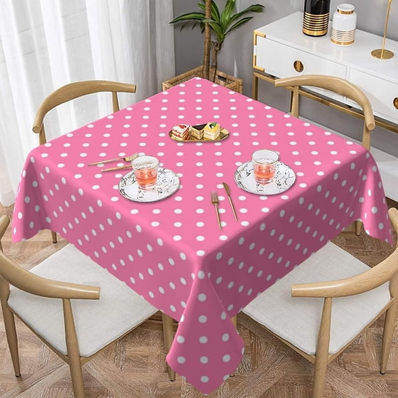 Pink Polka Dots Soft Tablecloth Square Dinng Table Covers for Kitchen & Table Linens 52" x 52"