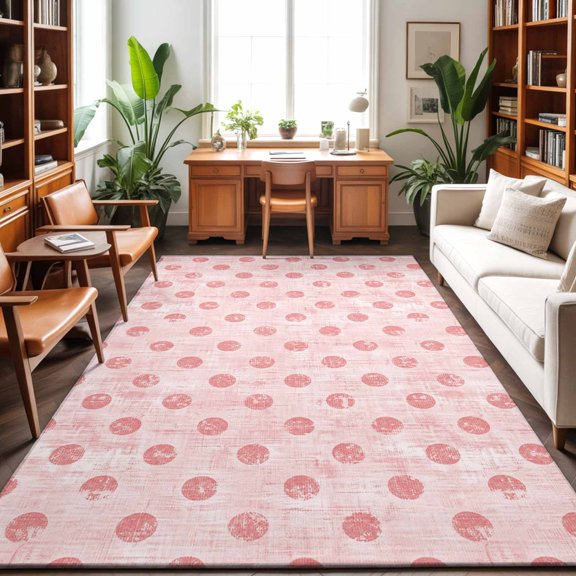 Pink Polka Dots Spots 2.7'x5' Rug for Office Desk Chair Area Small Bedroom, Abstract Modern Minimalist Fade Texture Washable Non Slip Rectangle Area Rug