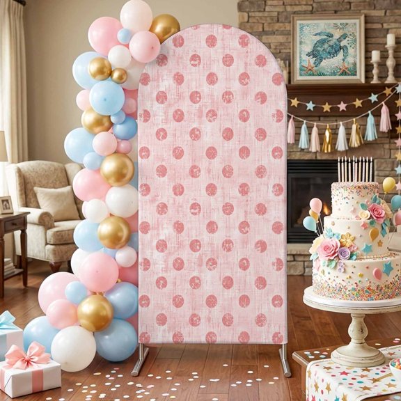 Pink Polka Dots Spots Arch Backdrop Covers 4 FT, Abstract Modern Minimalist Fade Texture Stretchy Fitted Arched Stand Covers Party Arch Stand Cover Photo Booth for Wedding Birthday Decor