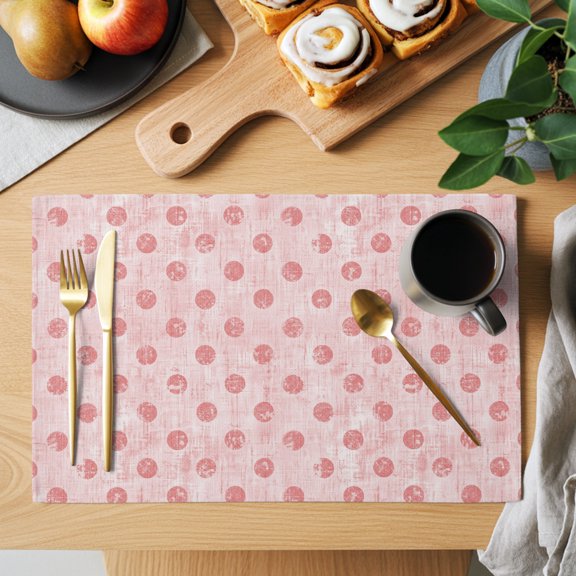 Pink Polka Dots Spots Placemats Set of 2, Abstract Modern Minimalist Fade Texture Heat Insulated Linen Place Mats, Washable Stain-Proof Table Mats for Dining Tables Holiday Decor 13x19 Inches