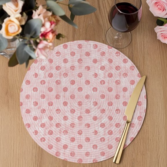 Pink Polka Dots Spots Round Braided Placemats Set of 1, Abstract Modern Minimalist Fade Texture Heat Insulation Place Mats Washable Non-Slip Table Mats for Kitchen Dining Party, 13 Inches