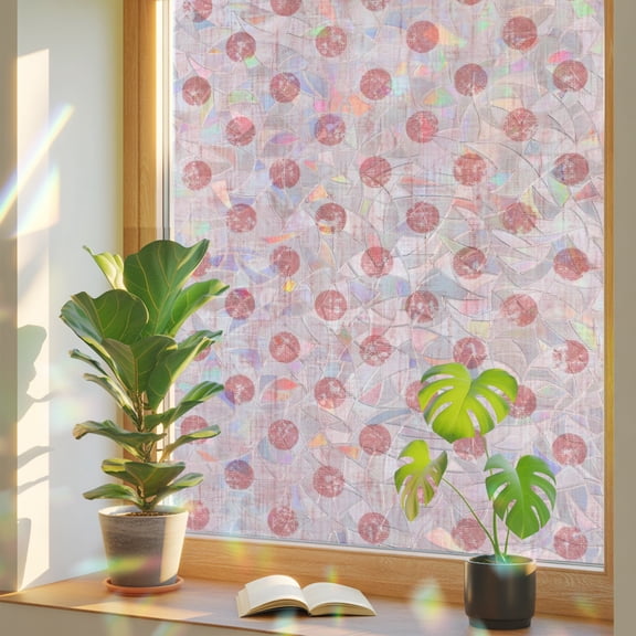 Pink Polka Dots Spots Window Privacy Film, Abstract Modern Minimalist Fade Texture Stained Glass Rainbow Film Decorative Window Clings, Static Cling Sun Blocking Stickers 17.7" x 39.3"