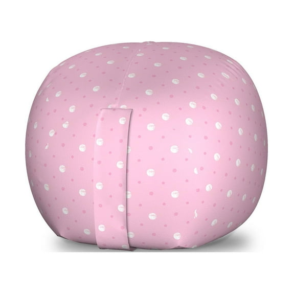 Pink Polka Dots Storage Toy Bag Chair, Brushed Little Round Shapes Big and Small Irregular Repetitive, Stuffed Animal Organizer Washable Bag, Small Size, Pale Pink White, by Ambesonne
