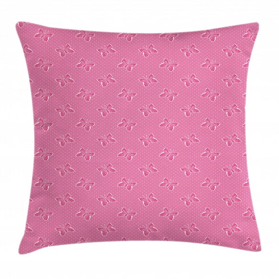 Pink Polka Dots Throw Pillow Cushion Cover, Spots and Butterflies Dotted Design Romantic Vintage Bridal Theme, Decorative Square Accent Pillow Case, 18" X 18", Pale Fuchsia Pink, by Ambesonne