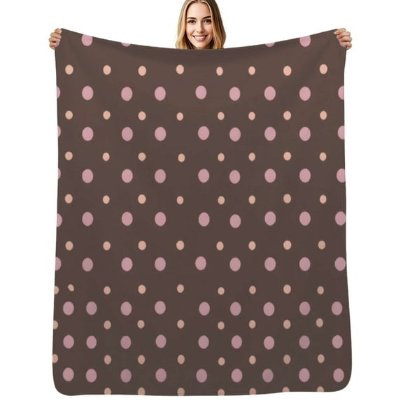Pink Polka Dots on Brown Flannel Blanket Warm Soft Bedding Throws Winter Camping Chair Sofa Bed