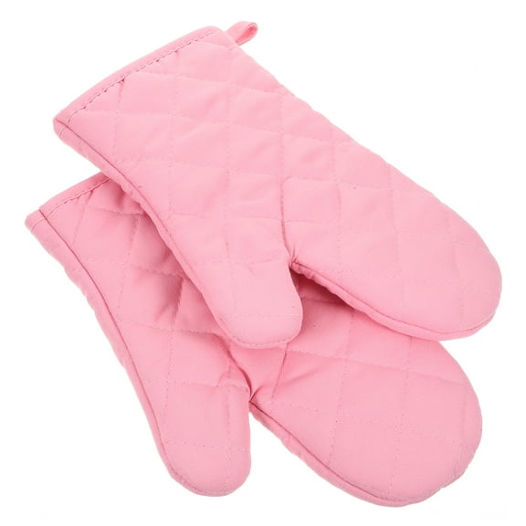 Pink Polyester Bbq Gloves Mittens for Kitchen Set Micro-wave Oven Barbecue Thicken