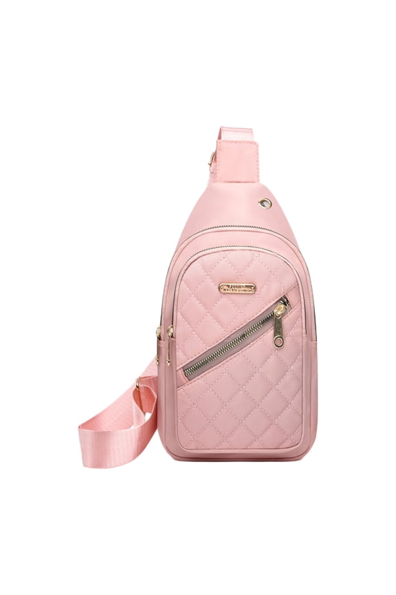 Pink Polyester Sling Chest Bag Shoulder Backpack Daypack For Hiking Camping Travel With Earphone Hole Adjustable Strap