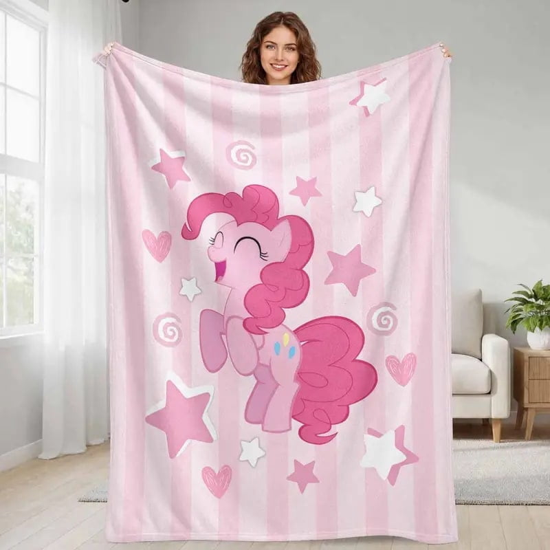 Pink Pony Aesthetic Character Sherpa Blanket, Soft Cartoon Throw, Cozy ...