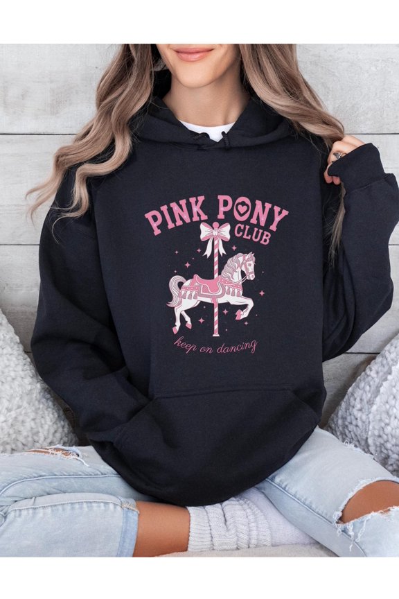 Pink Pony Club Hoodie, Keep On Dancing Shirt, Coquette Carousel Horse Hoodie