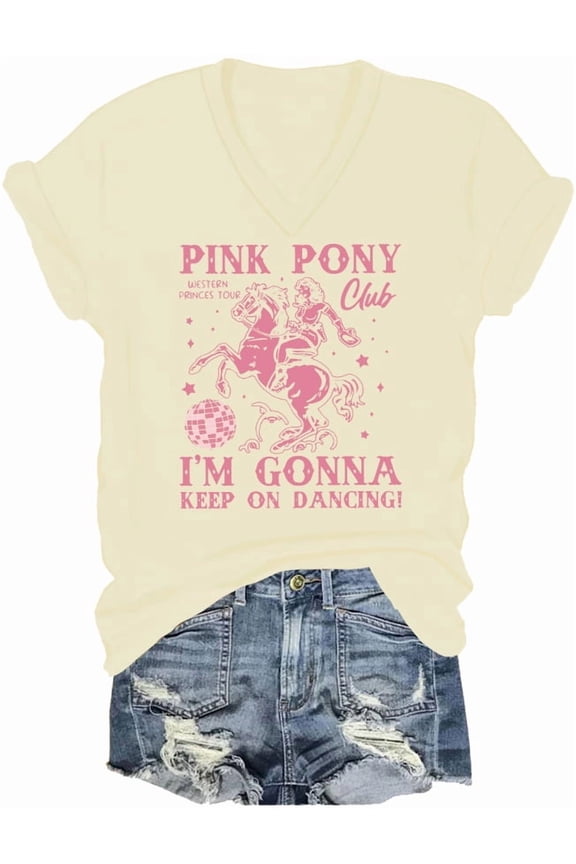 Pink Pony Club Shirt Pink Pony Club V Neck Tshirt Funny Humor Vintage Retro Graphic Tops