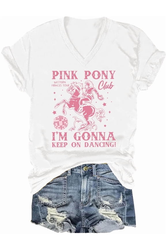 Pink Pony Club Shirt Pink Pony Club V Neck Tshirt Funny Humor Vintage Retro Graphic Tops