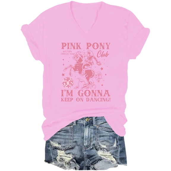 Pink Pony Club V Neck Shirt Cowboy Cowgirl T-Shirt Western Princess Tour Tee