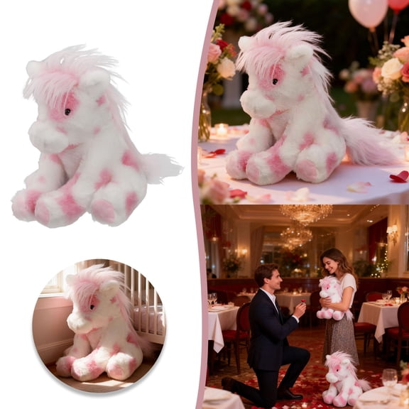 Pink Pony Plush Toy, Soft Cuddly Horse Stuffed Animal, Huggable Mare Pillow for Bedroom Sofa Decor, Sweet Valentine‘s Day Gift for Her, Anniversary Surprise Plush