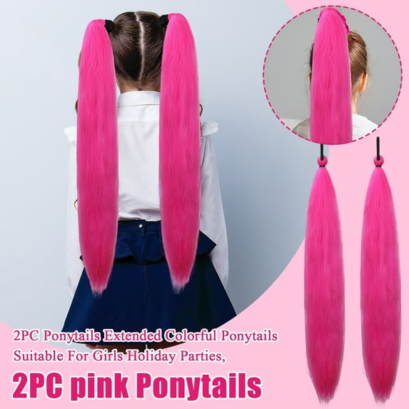 Pink Ponytail Extension with Tie, Colored Hair Extensions , Festival Crazy Hair Day Accessories for Girl, 25 inch Shimmer Tinsel Ponytail Colorful 2 Packs