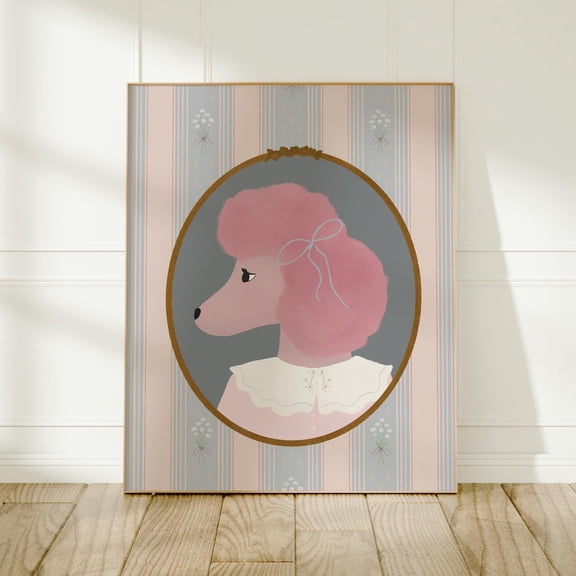 Pink Poodle Art Pink Dog Print Poodle Home Decor Whimsical Dog Art Shabby Chic Print French Nursery Decor Vintage Dog Print Pink Girls Room Wall Art, Modern Wall Decor, 24x36 UNFRAMED