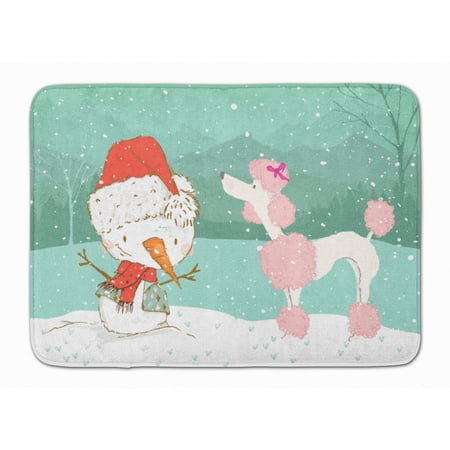 Pink Poodle Snowman Christmas Machine Washable Memory Foam Mat