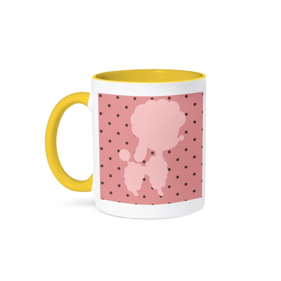 3dRose, Pink Poodle With Raspberry and Chocolate Chips, 11oz Two-Tone Yellow Mug