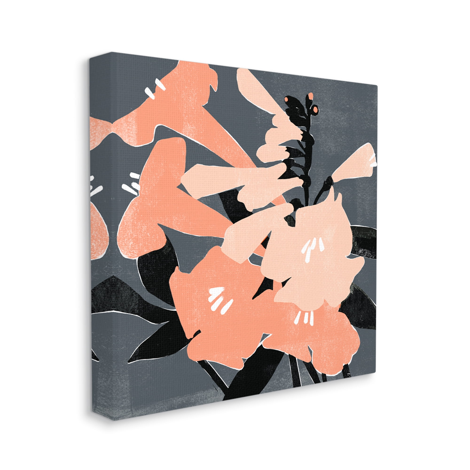 Pink Pop Lilies over Dark Grey Neutral Branches Botanical & Floral Gallery-Wrapped Canvas Print Wall Art, 17x17