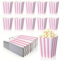 Pink Popcorn Boxes, Pink Striped Popcorn Boxes, Small Paper Popcorn Containers Pink and White Candy Containers for Birthday Party Favor Supplies Great for Home Movie Theater Carnival Party