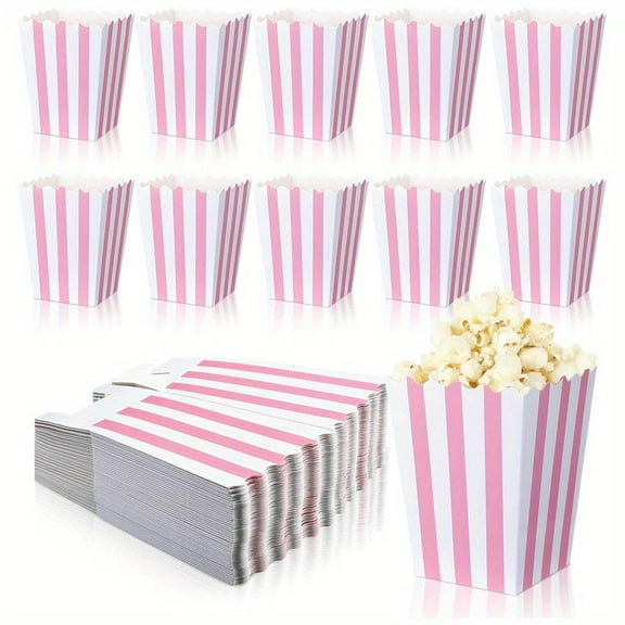 Pink Popcorn Boxes, Pink Striped Popcorn Boxes, Small Paper Popcorn Containers Pink and White Candy Containers for Birthday Party Favor Supplies Great for Home Movie Theater Carnival Party
