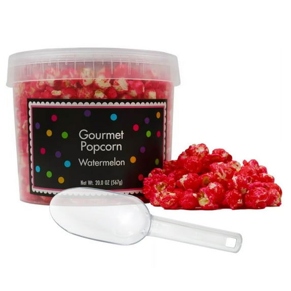 Pink Popcorn with Scoop, 20 Ounce, Watermelon Flavored Popcorn Tub, Fresh Gourmet Popcorn, The Hampton Popcorn & Candy Company
