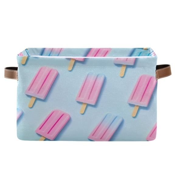 Pink Popsicle Pattern Foldable Storage Basket,Canvas Fabric Foldable Storage Bins with Handles Open Home Storage Bins Boxes for Toy Book Shelf Closet Baskets