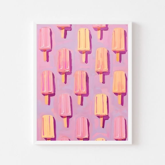Pink Popsicle Pattern Painting Pastel Summer Food Wall Art Print Vibrant Girl'S Room Colorful Girly Kitchen-, Poster Only