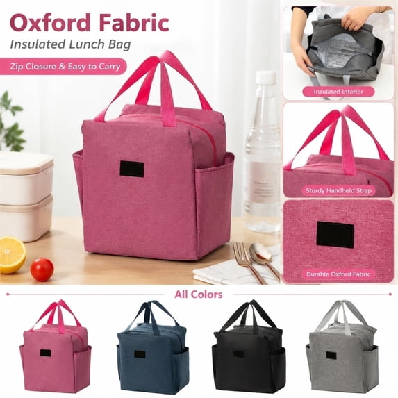 Pink Portable Cooler Carrier, Insulated Lunch Bag, Picnic Bag, Tote Bag with Lunch Compartment, Thermal Bag, 10X10X5.5 in Zippered Oxford Fabric Handbag, Reusable Leak-Proof Lunch