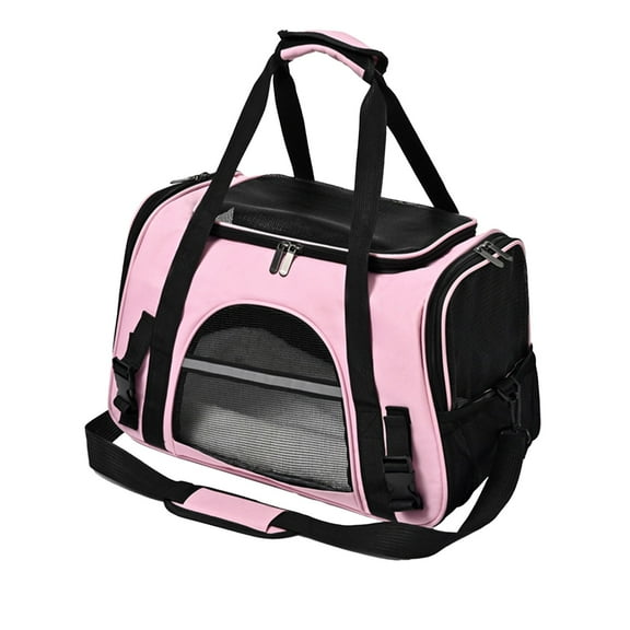 Pink Portable Foldable Pet Carrier Bag Shoulder Straddle Tote With Breathable Mesh And Transparent Window For Small Animals 17.32X10.24X11.42 Inch