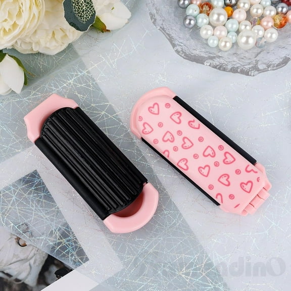 Pink Portable Folding Travel Hair Brush with Mirror for Women