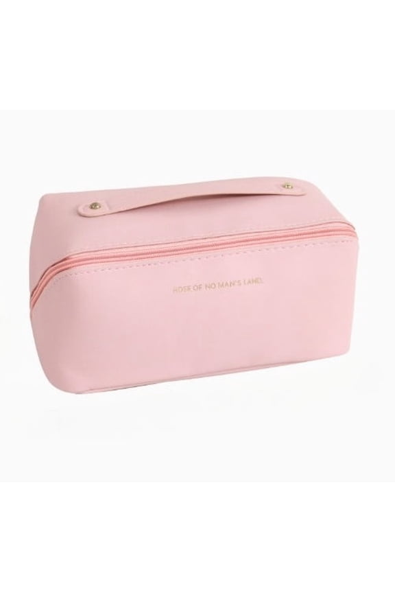 Pink Portable Makeup Organizer Bag - PU Leather Zipper Toiletry Pouch, Large-Capacity Travel Cosmetic Bag for Women, Durable & Tear-Resistant(8.27in × 4.72in × 4.72in)