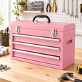 Pink Drawer Stuff Pink Portable Metal 3-Drawer Tool Box with Top Tray and Carrying Handle ...