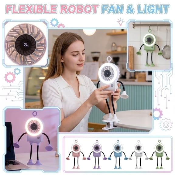 Pink Portable Mini Desk Fan with Light, Rechargeable Personal Desk Fan, Small Cooling Fan for Bedroom Office Home Travel, Cute Robot Styling 1 Pack