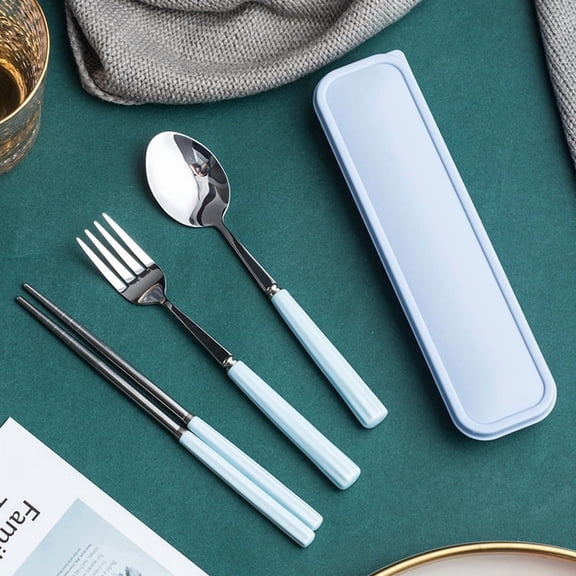 Pink Portable Stainless Steel Flatware Set with Ceramic Handle & Storage Case, Fork Spoon Chopsticks, Reusable Utensils for Students, Daily Use, Camping, Picnic & Travel