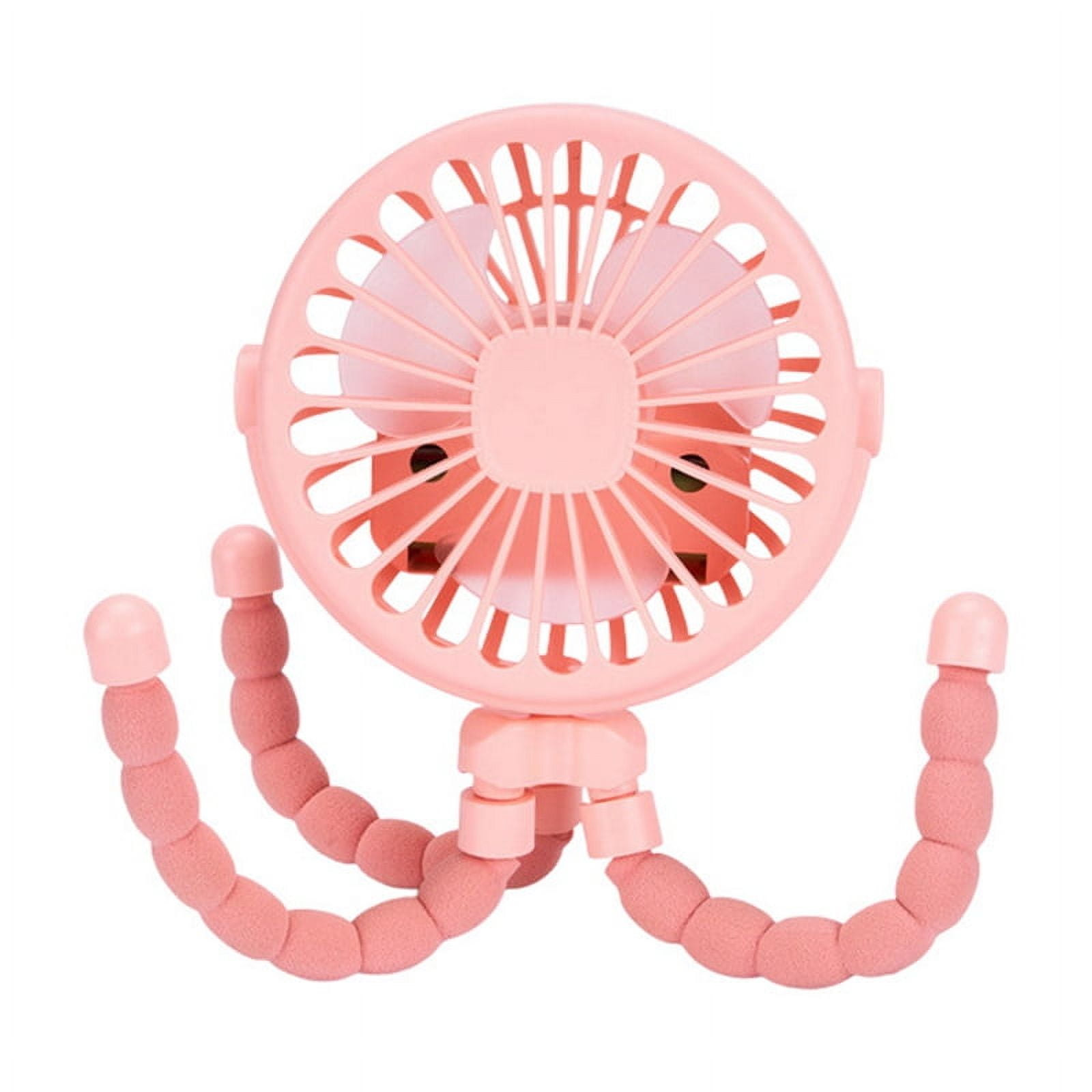 Pink Portable USB Rechargeable Silent Mini Fan 3 Speed Adjustable with Lighting Function for Car Seat Stroller