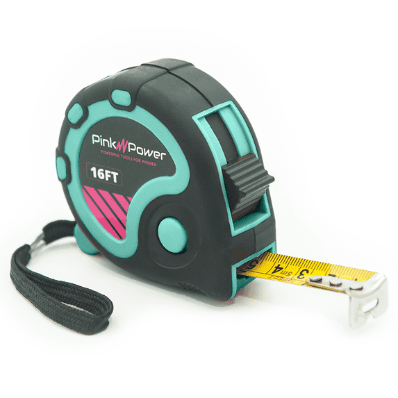 Pink Power 16ft Blue Tape Measure - Small Measuring Tape Measure for Tool Kit with Retractable Blade and Lock Button - Small Tape Measure - Heavy Duty Lightweight Easy to Read Home Measurement Tape