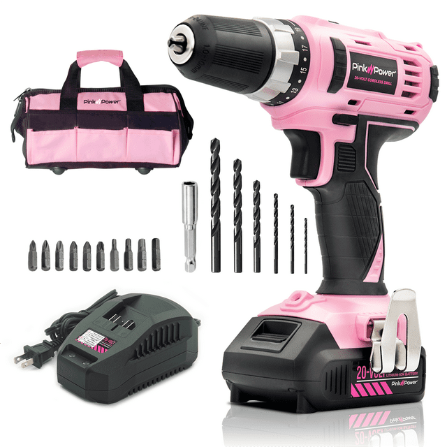 Pink Power 20V Lightweight, Powerful & Rechargeable Cordless Drill Set