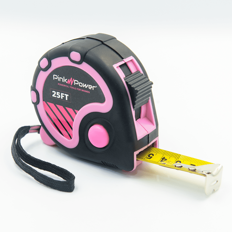 Pink Power 25ft Pink Lightweight Tape Measure for Womens Tool Kit