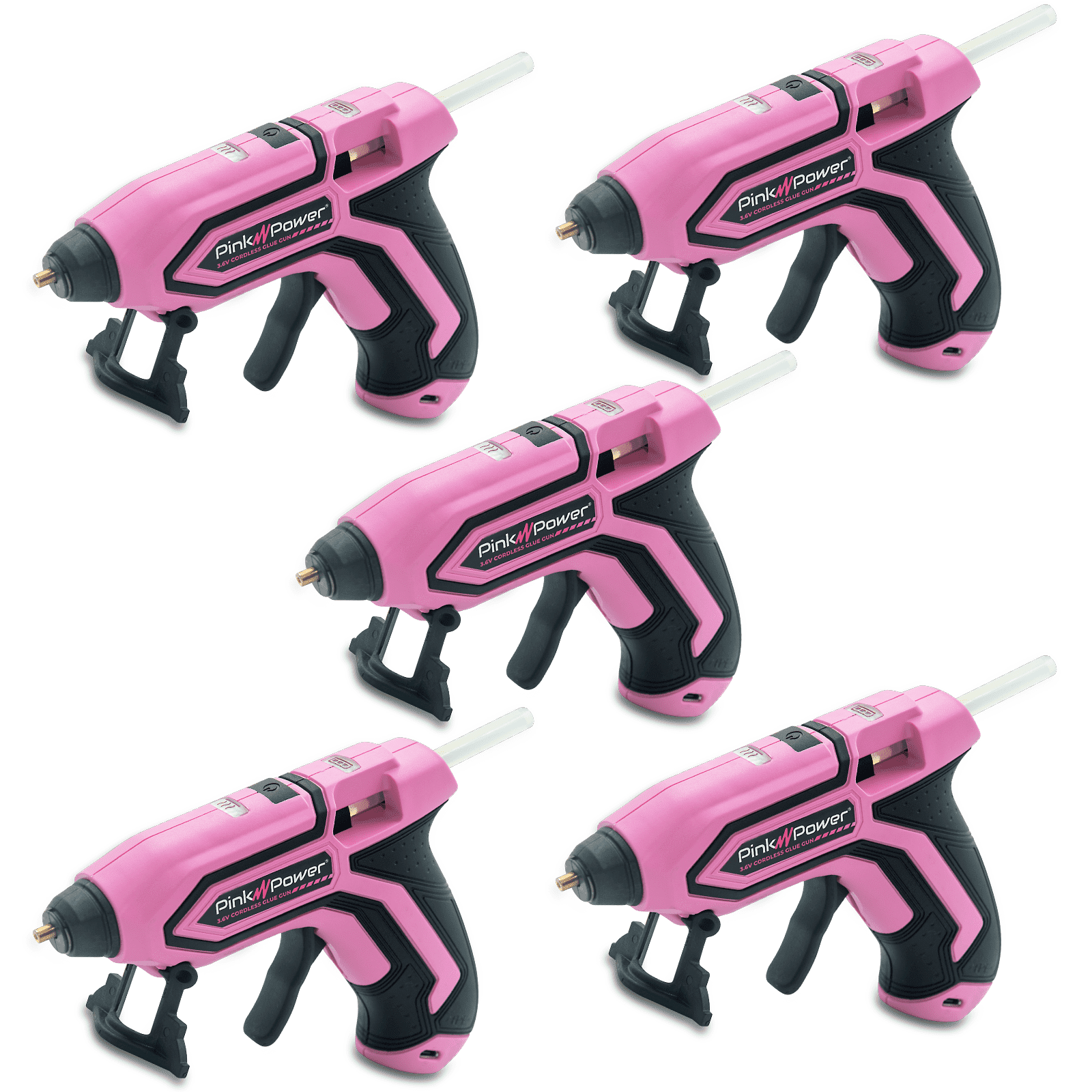 Pink Power 5 Set Mini Cordless Hot Glue Gun Kits with Stand – 20 Sticks, Battery Powered, Wireless, Fast Heating, USB Rechargeable, Portable Glue Gun for DIY Crafts, Home Repairs, and School Projects